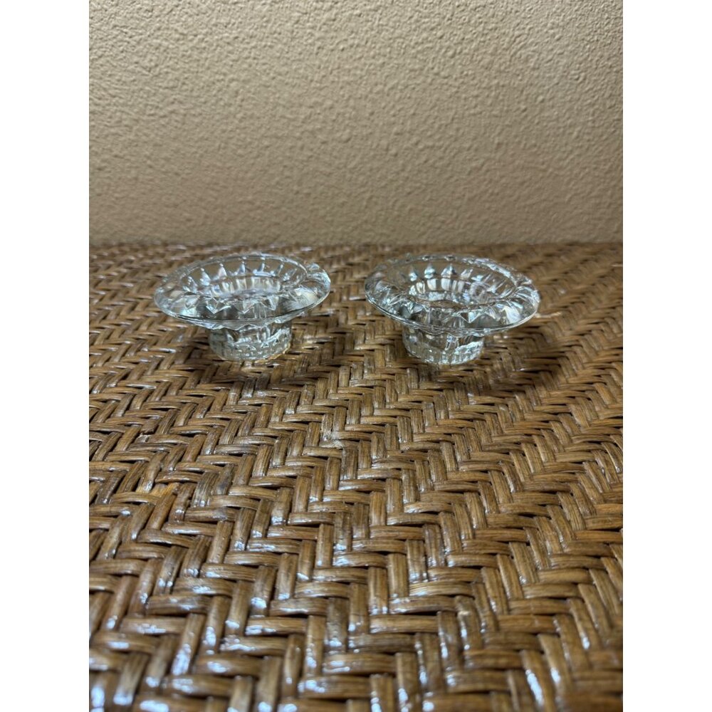 Vintage Cut Glass Candle Holders Pair Tealight, Taper Candles Sticks Signature